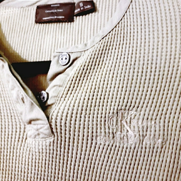 Calvin Klein Khaki Long Sleeve Henley Waffle Knit Shirt-Small - Picture 1 of 5